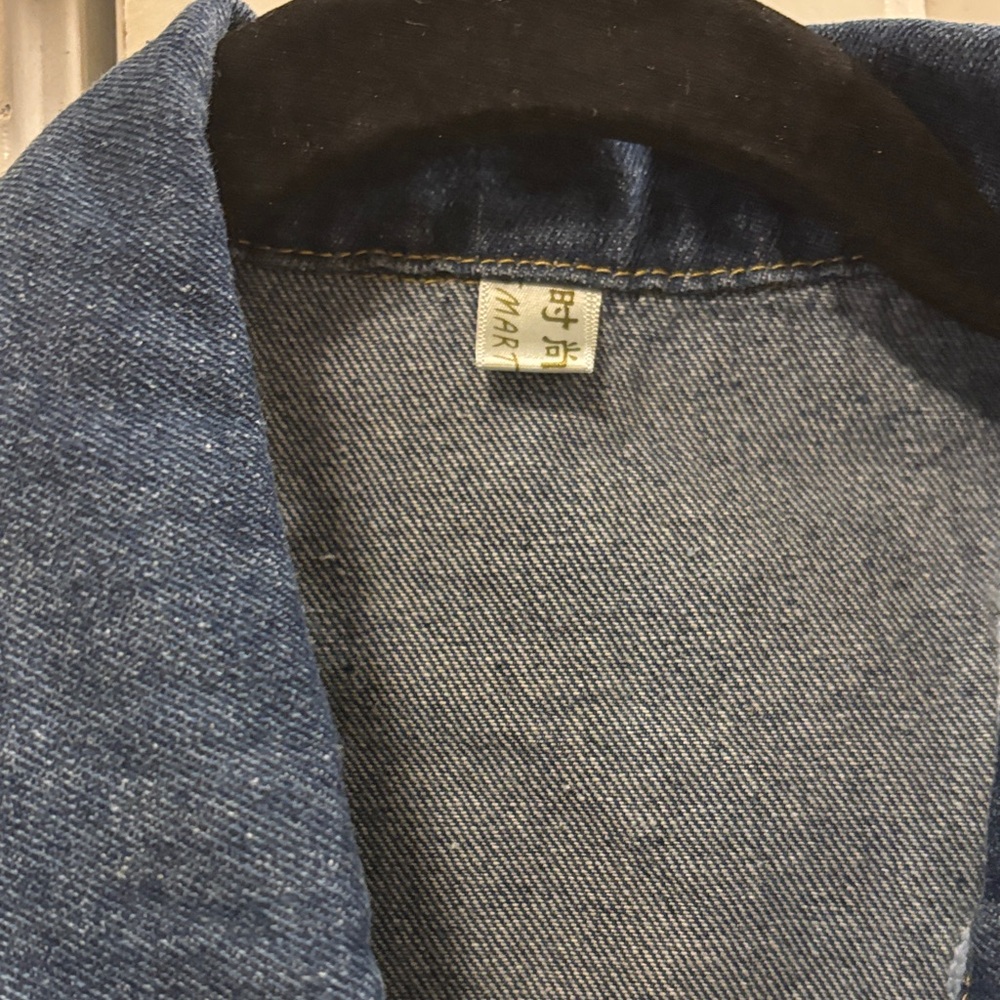 Handmade Embroidered Denim Jacket - Blue with Pastel Puff Text - Picture 6 of 7
